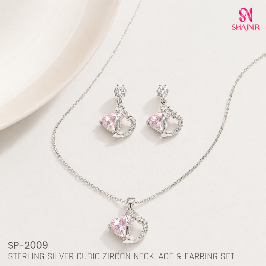 Sterling Silver Cubic Zircon Necklace & Earring Set SP-2009